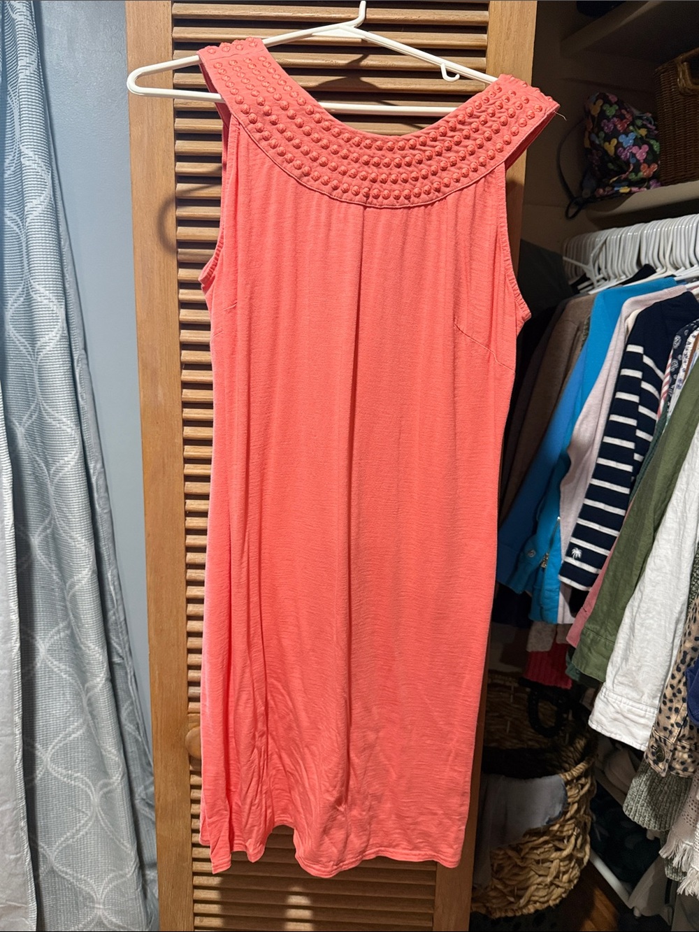 Tommy Bahama Coral Sleeveless Midi Dress with Textured Yoke